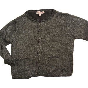 LILI GAUFRETTE PARIS Silver & Black Metallic Glitter Cardigan, Pockets, Size 6